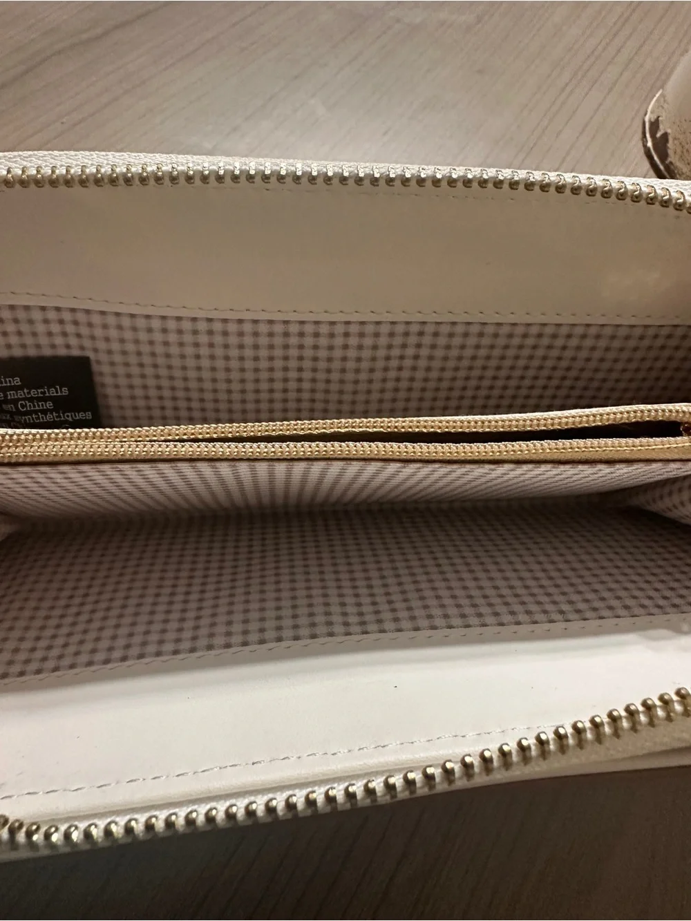 Nanette Lepore Cream Zip Wallet with Gold Logo